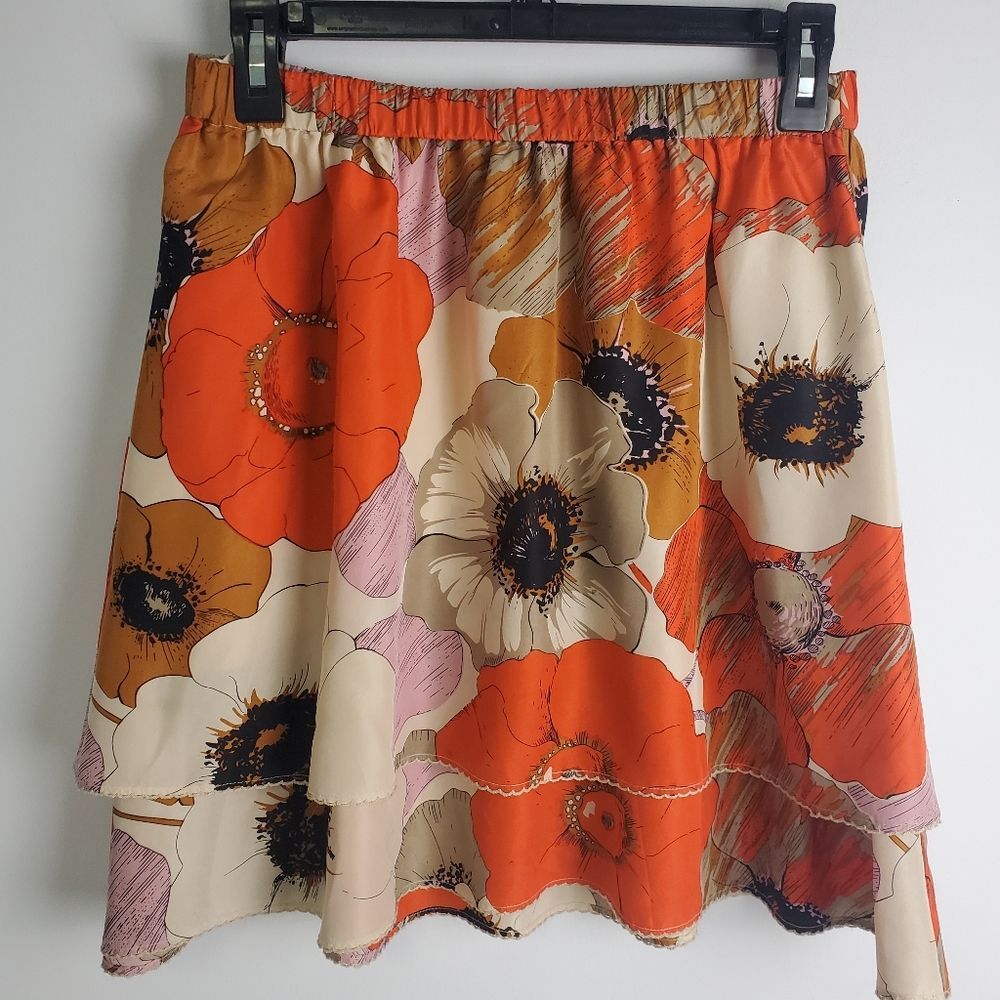 Anthropologie Odille Floral Silk Mini Skirt Size Small - Picture 2 of 9